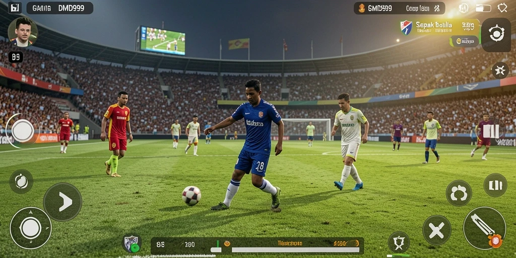 Tampilan gameplay DMD999 yang menegangkan di lapangan sepak bola.