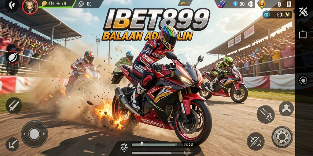 Tampilan gameplay mendebarkan di IBET899 saat balapan motor.