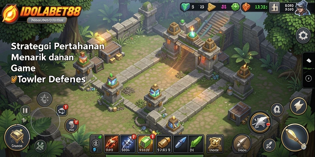 Gameplay menawan Tower Defense di IDOLABET88, menara bertempur hebat.