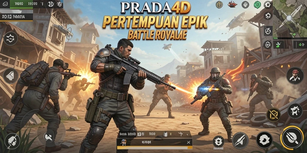 Tangkapan layar gameplay PRADA4D menampilkan aksi seru dalam arena Battle Royale.